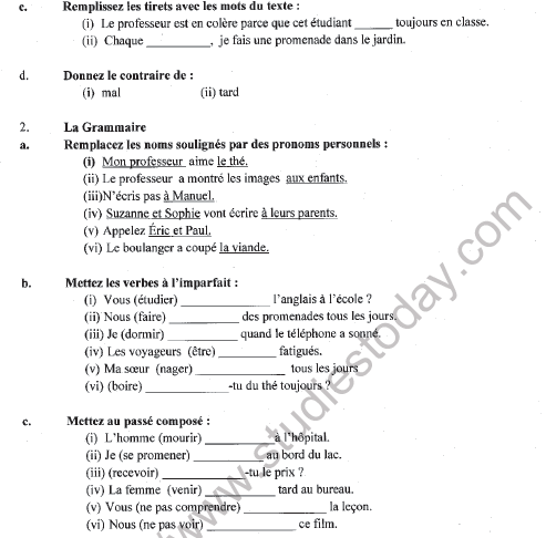 CBSE Class 9 French Worksheet Set H Solved